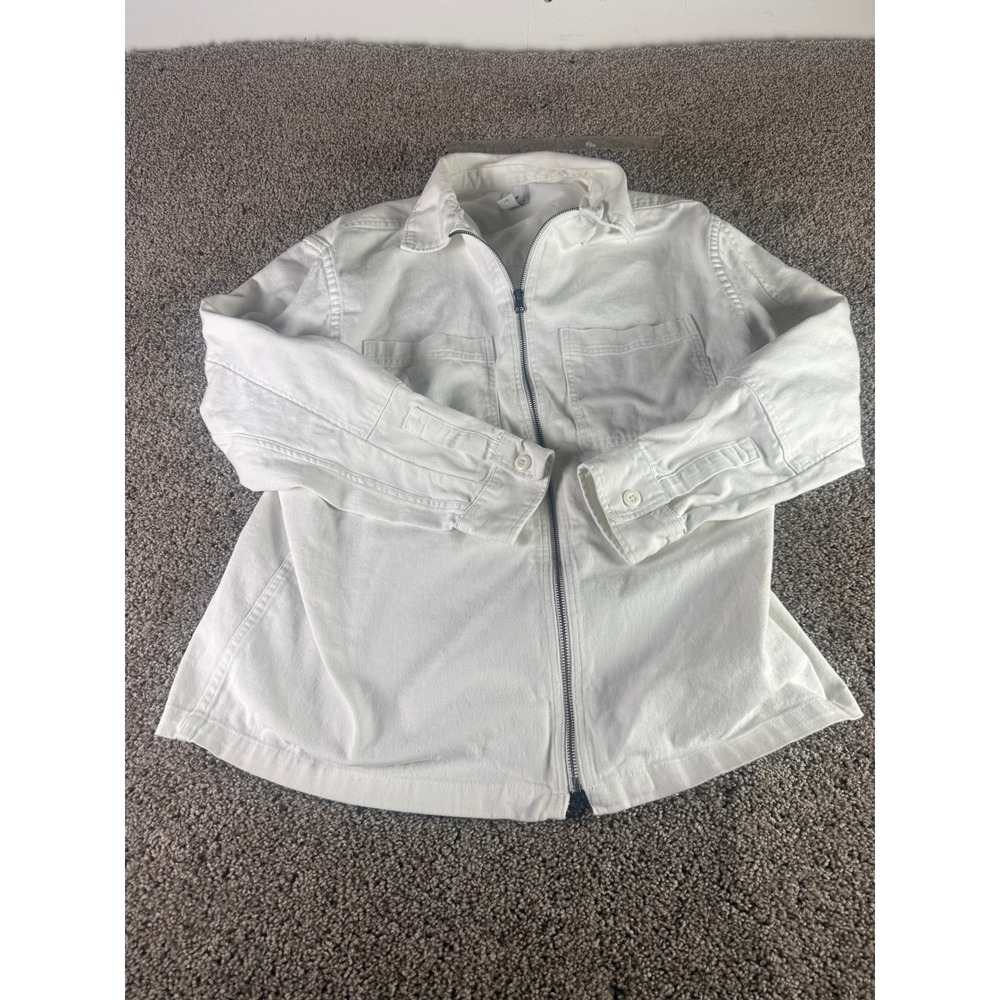 H&M Denim Canvas Jacket Mens White Utility Full Zip Workwear Classic Pocket - XL